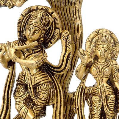 Krishna with Radha and Gopis - Brass Murti