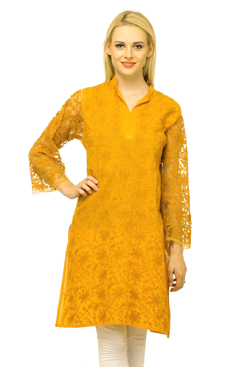 Cool Orange Embroidered Cotton Kurta for Summers