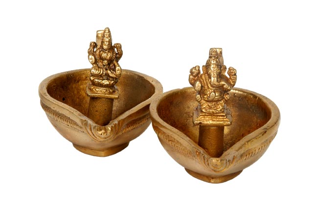 Diyas With Lakshmi Ganesha