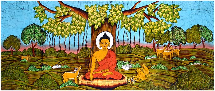 'Buddha' Under The Bodhi Tree - Cotton Batik Painting