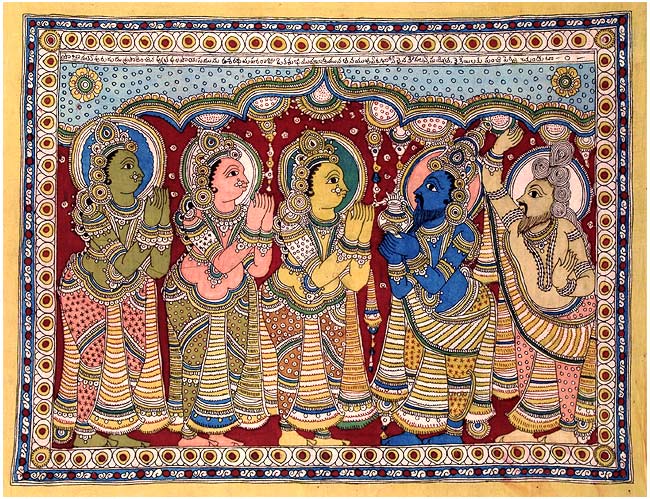 King Dashrath and His Wifes - Kalamkari Painting  42"