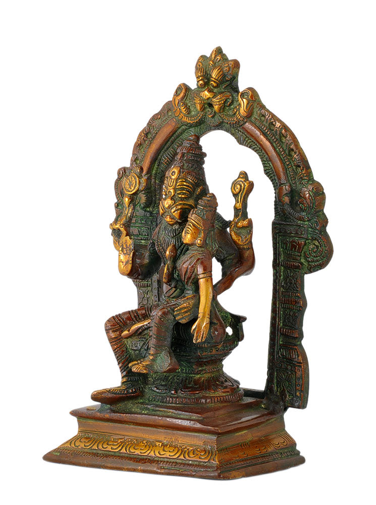Lord Narasimha with Lakshmi - Brass Statue 7.50"