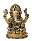 Ornate Ganesha Statue in Brass 8"