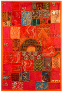 Old Sari Beaded Tapestry - Red Passion