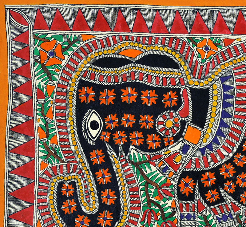 Beautiful Elephant - Mithila Folkart Painting from Bihar