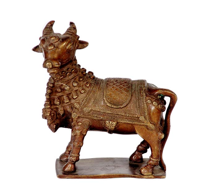 Ornated Nandi-Oxidized Brass Statue