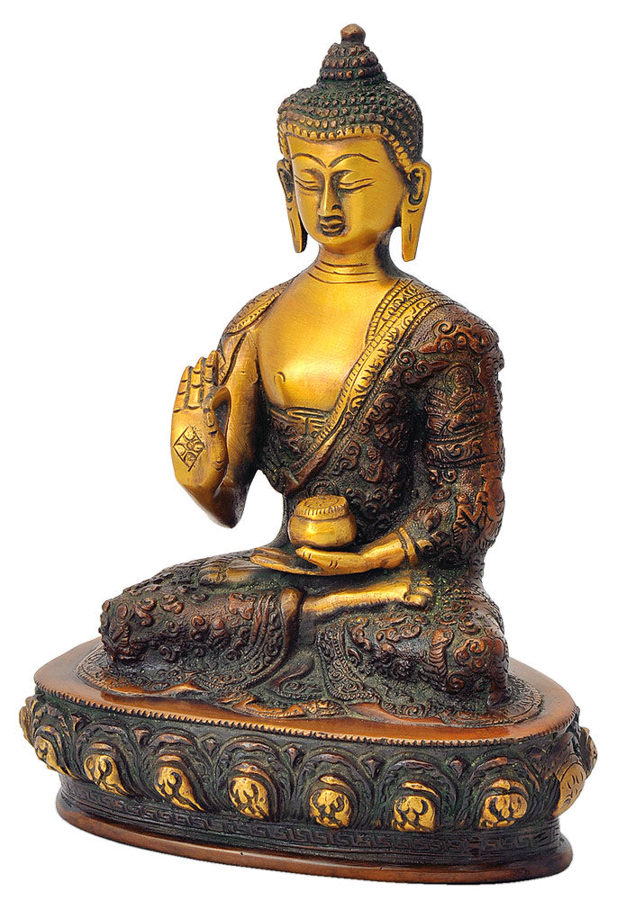 Brass Carved Gautama Buddha Figurine 9.25"