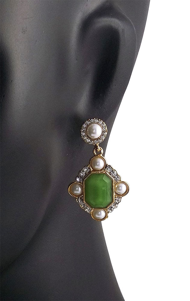 Pearl and Stone Studded Dangle Earring 'Emerald'