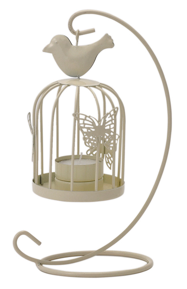 White Bird Cage Tea Light Holder