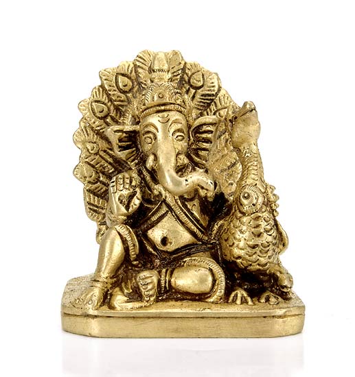 'Ganesha with Mayur' Miniature Brass Statue