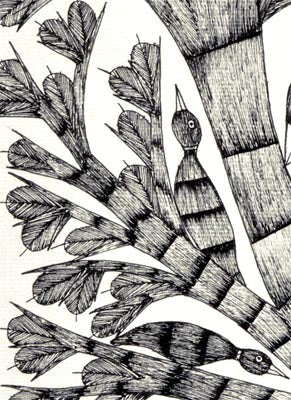 Gond Tribal Painting "Sparrows on Tree"