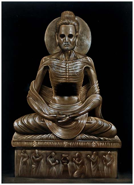 Emaciated Buddha - Handmade Velvet Painting