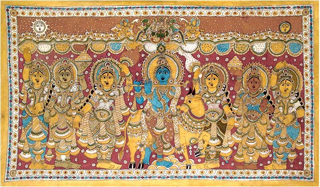 Shri Krishna with Gopis - Kalmakari Painting