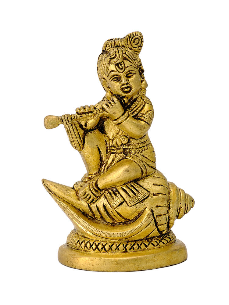 Bala Krishna Playing Flute Seated on Conch