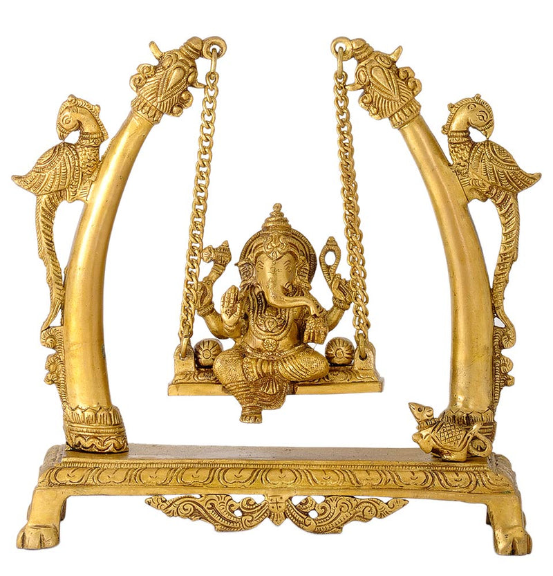 Gauri Putra Ganesha Swing on Jhula - Brass Sculpture