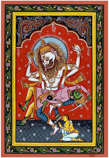 'Lord Narsimha' Vishnu Dashavtar Patachitra Painting