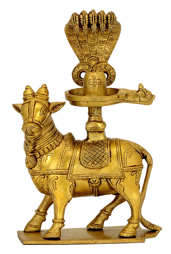 Nandi Carrying Shivalinga Protected by Hodded Serpent