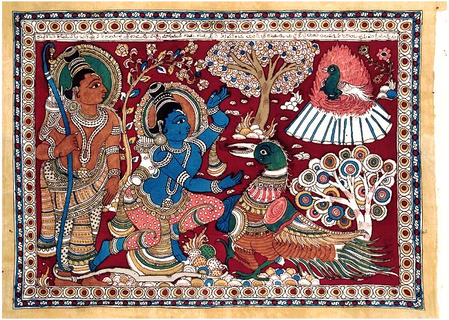 Lord Rama meets wounded Jatayu - Kalamkari Painting