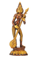 Goddess Saraswati Standing with Veena - Brass Decorative Sculpture