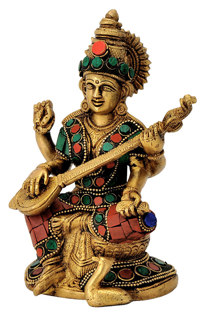 Devi Saraswati Brass Statue 6.50"