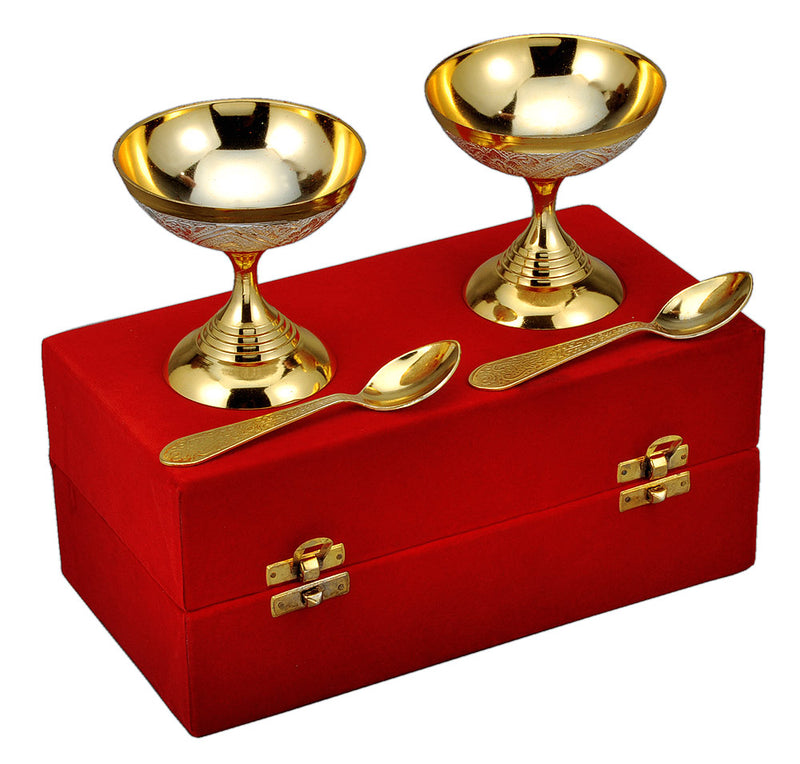 Gold & Silver Finish Ice Cream Bowl Cup Set with Spoon