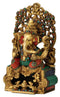 Enthroned Ganesha Ornate Brass Figure
