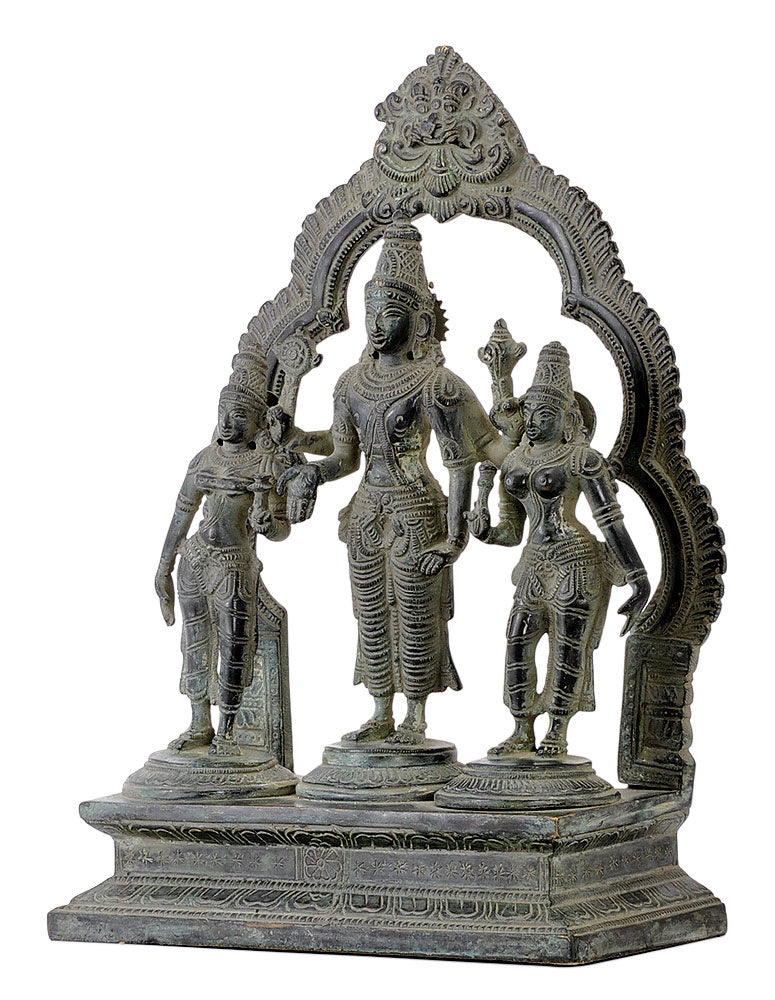 Antiquated Lord Vishnu with Consort Bhudevi and Sridevi