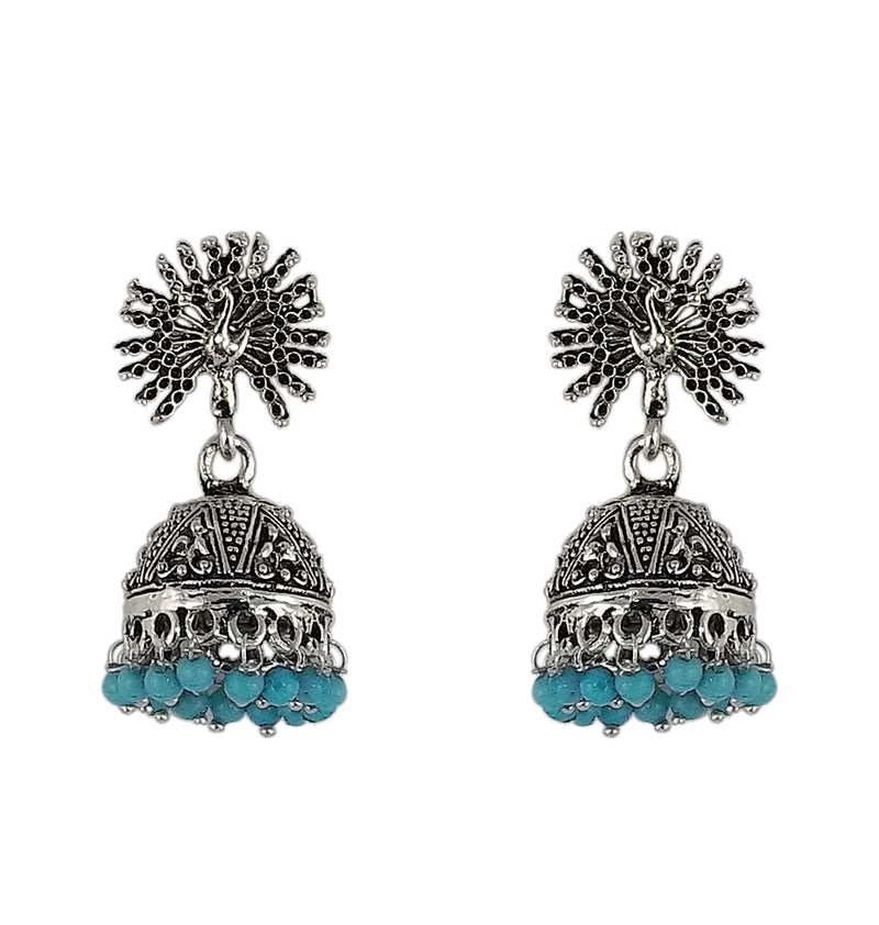 Peacock Beautiful Indian Style Sliver Color Jhumki Earrings