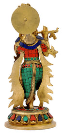 Lord Krishna Brass Figurine with Stones