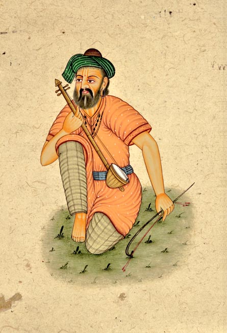 Folk Musician - Miniature Painting 8.25"H