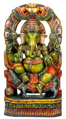 Benevolent Ganesha Seated on Rat - Wood Sculpture