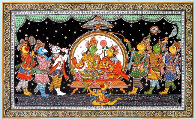 Court of Lord Rama - Traditional Patachitra Painting 19"