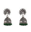 Green Beads Peacock Beautiful Indian Style Sliver Color Jhumki Earrings