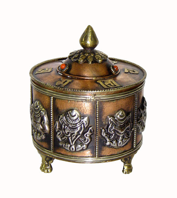 Tibbetan Copper Container with Ashtamangla Symbols