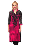 Fuchsia Kurta with Black Net 3/4th Sleeves