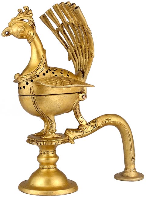 Peacock Incense Burner - Brass Figurine