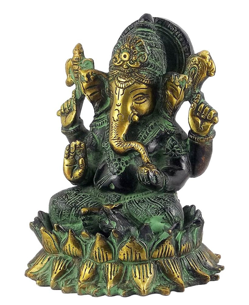 Brass Ganesh Steated on Lotus
