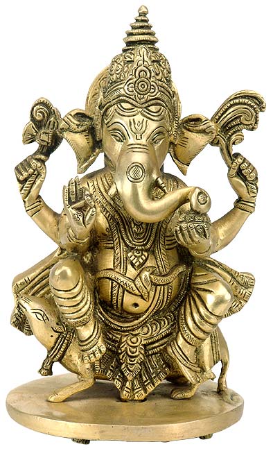 Lord Ganesha Seated on Rat - Brass Sculpture