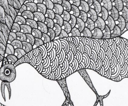 Gond Tribal Painting "Attacking Eagle"