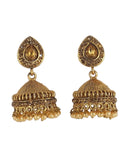 Stone Studded Golden Metal Jhumki with Beads