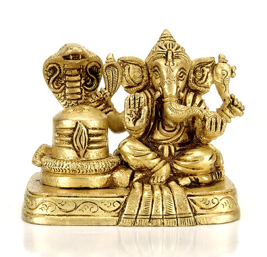 Lord Ganesh with Shivling - Miniature Statue