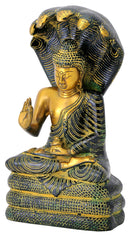 Antiquated Buddha Statue with Seven Head Snake Guardian