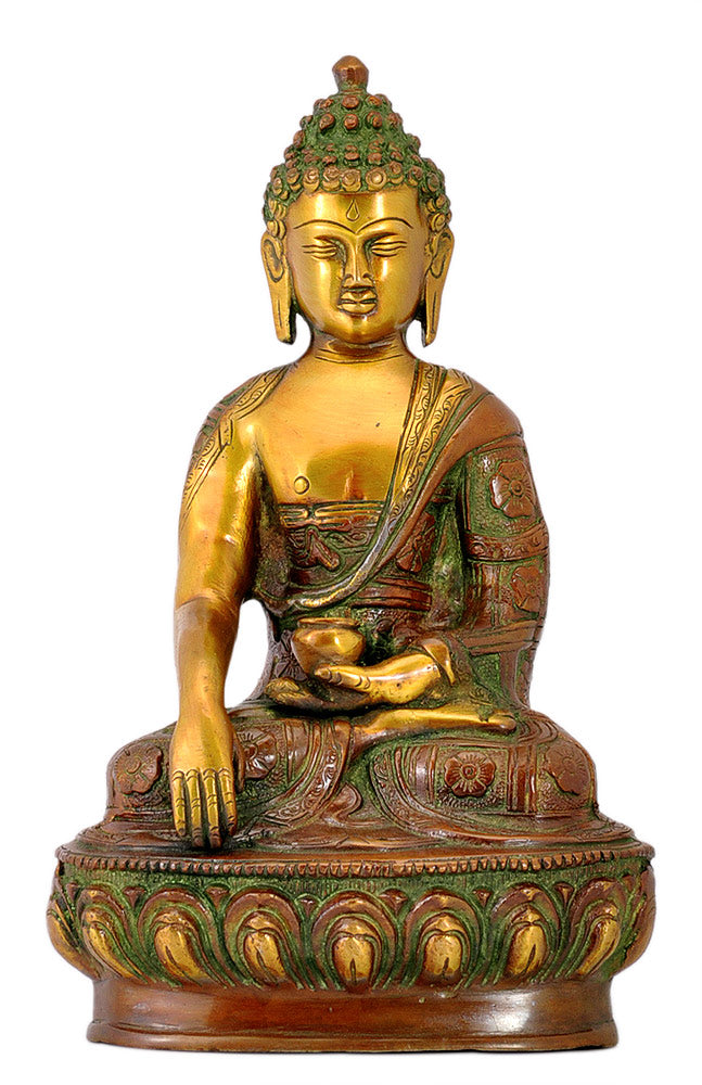 Bhumisparsha Buddha - Brass Sculpture 10.50"