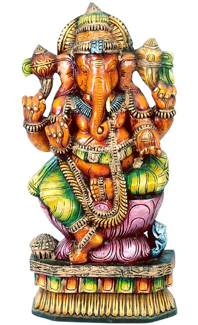 Lord of Success 'Ganesha' Painted Wood Statue