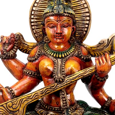 Goddess Vagadevi Saraswati - Wood Statuette