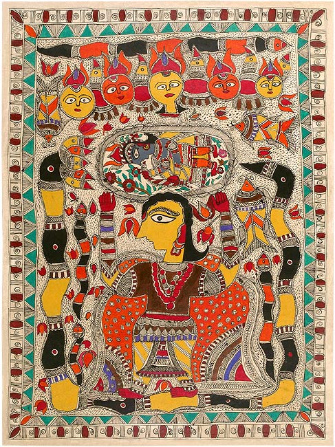 The Birth of Lord Krishna - Madhubani Painting