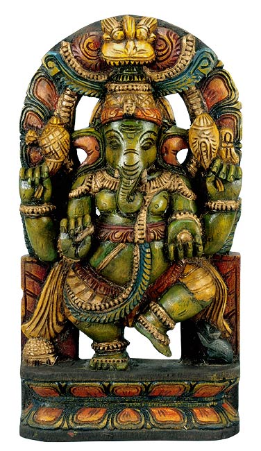 Blessing Vinayaka - Wood Statuette
