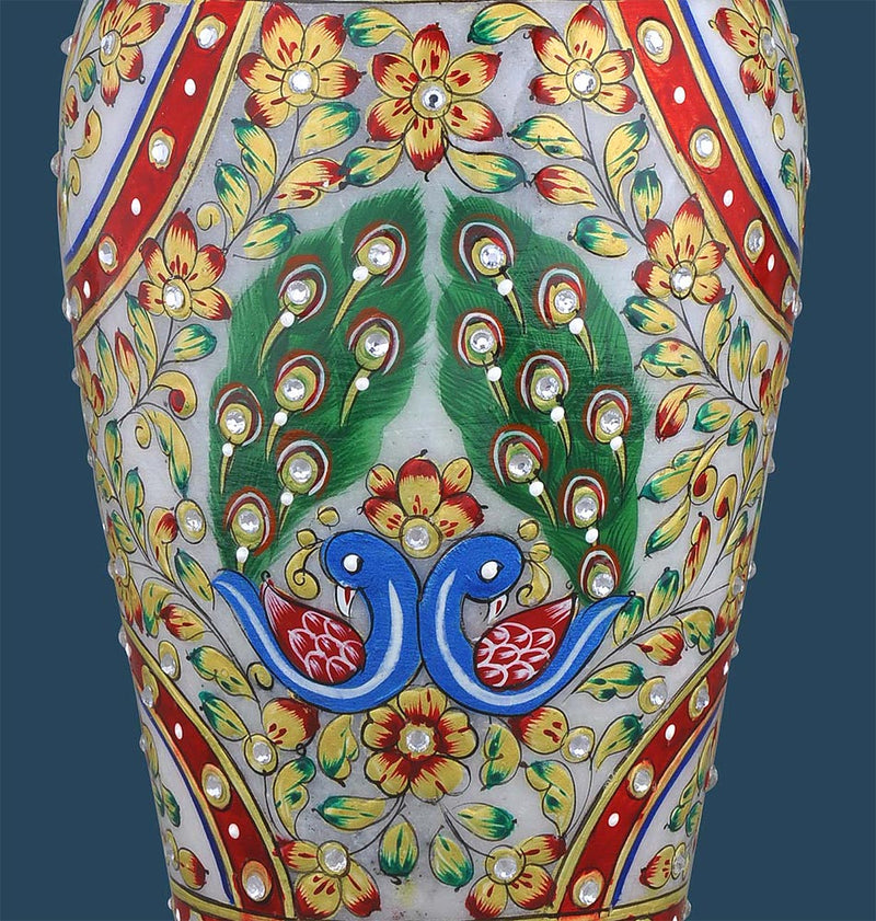 Marble Vase with Golden Leaf and Kundan Work