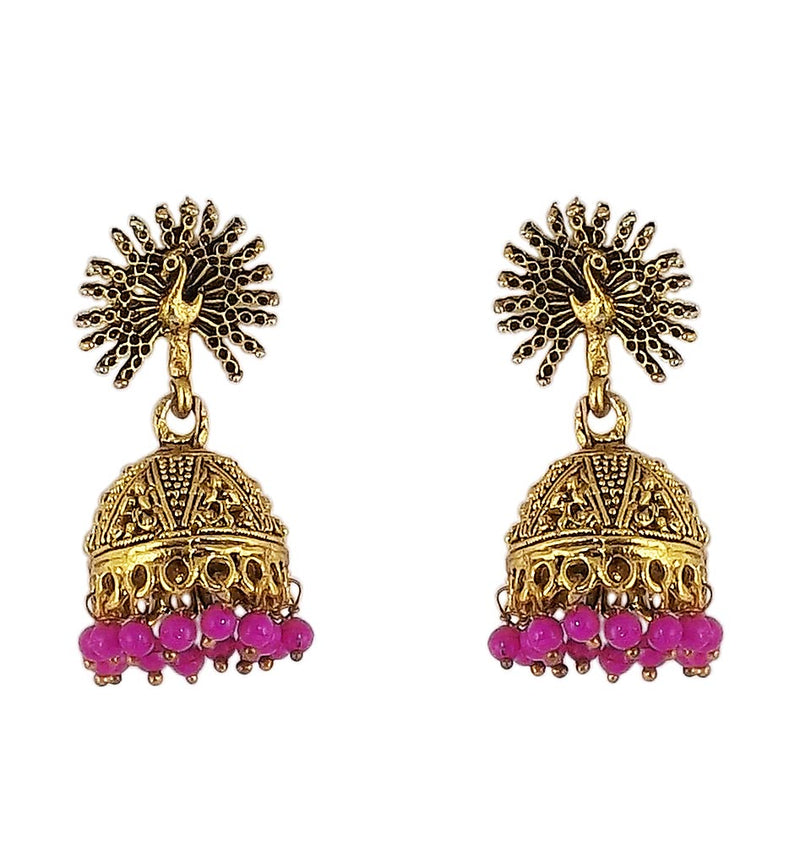 Peacock Beautiful Indian Style Jhumki Earrings Magenta