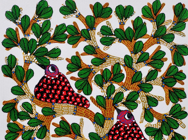 Dancing Birds - Folk Art Gond Panting